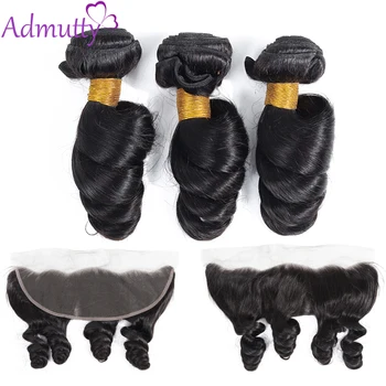 

Admutty Hair Peruvian Loose Wave Bundles With Lace Frontal 13*4 Non Remy Human Hair Bundles With Closure For Black Women