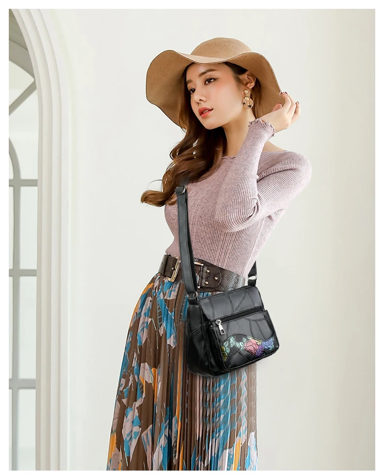 Модная женская сумка на плечо с рисунком Flore, женская сумка через плечо из натуральной кожи, женская сумка с несколькими карманами, кожаная сумка из овчины