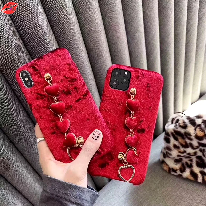 Fashion Corduroy Winter Phone Case For iphone 11 Pro Max XR XS Max X 7 8 6 6s Plus XR love heart bracelet Warm Back Cover (1)