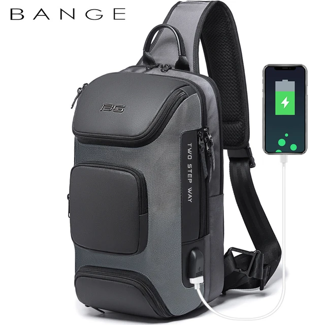 BANGE Sling Bag, Waterproof Men's Chest Bag Shoulder bags Crossbody Sling  Backpack for Men Black(with Three Pockets)