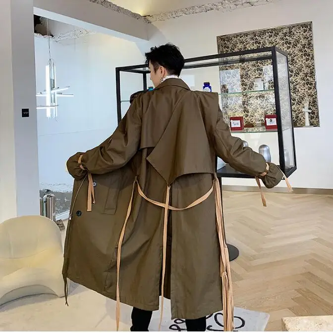 M-XXL! темная хлопковая однобортная длинная свободная ветровка с асимметричной структурой pioneer