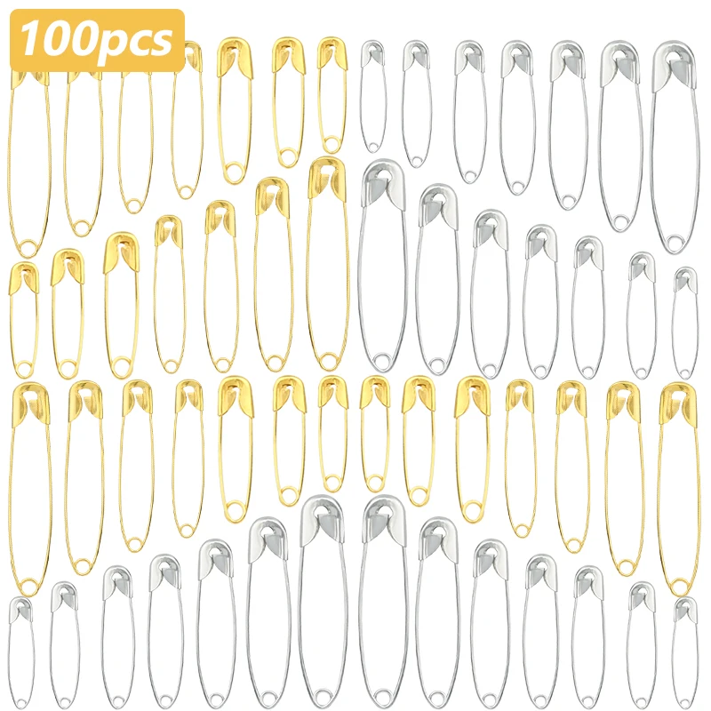 

LMDZ 100pcs High Quality Safety Pins Marker Pin Paper Clip DIY Sewing Tools Gold Silver Metal Needles Large Safety Pin Brooch