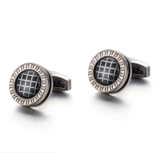 10pairs/lot Vintage Gunblack Round Cufflinks Grid Pattern Plating Cuff Links Business Style Men's Jewelry