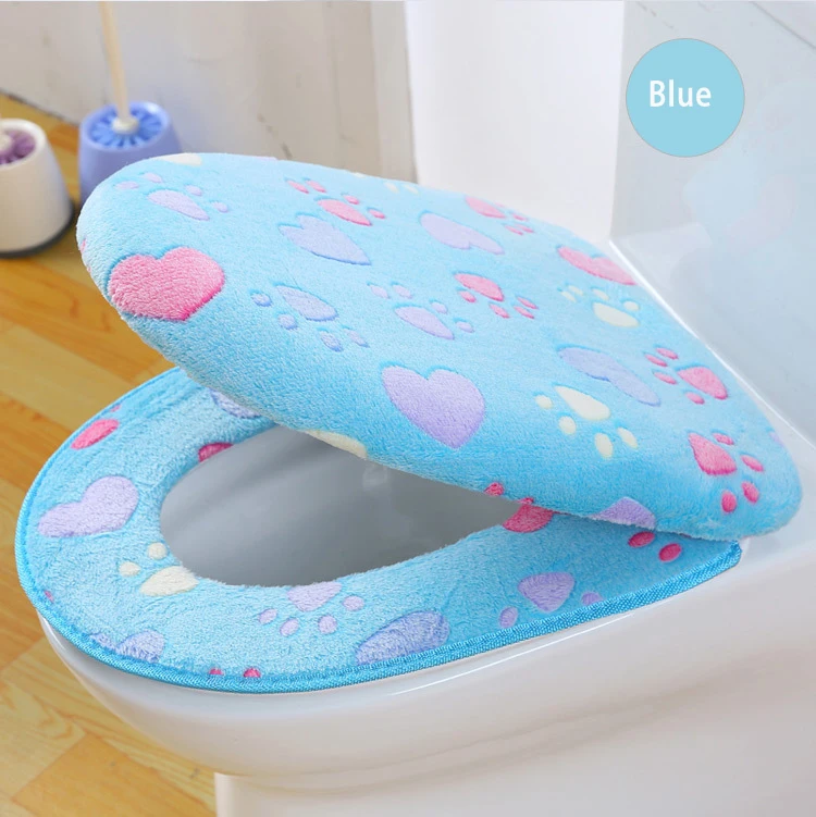 blue Толстый коралловый бархат, чехол для сиденья унитаза, крышка, чехол для сиденья, мягкий теплый чехол на молнии для ванной комнаты, аксессуары для сиденья унитаза - Цвет: blue