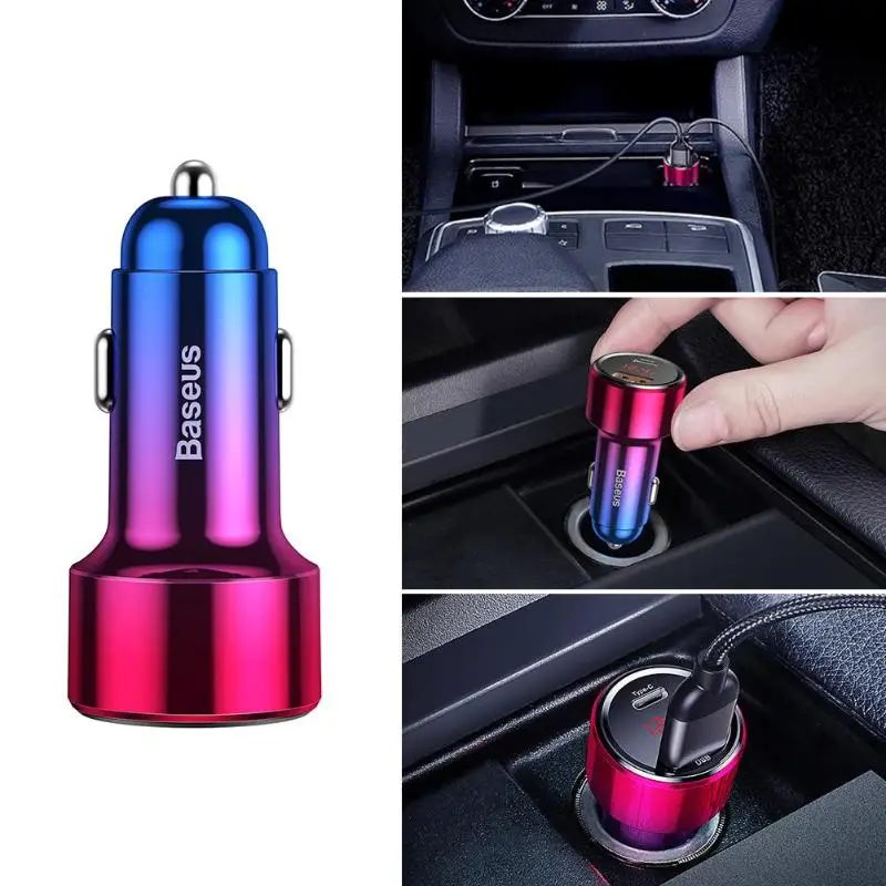 

45W Quick Charge 3.0 USB Car Charger for Digital Display Type C PD Fast Charging Car Auto Phone Charger Adapter