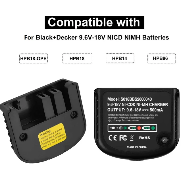 Battery Charger for Black & Decker HPB18 HPB18-OPE 9.6V-18V NiCd NiMh  Battery