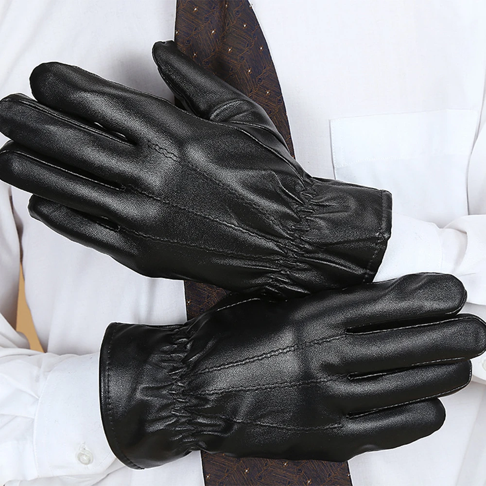 Winter Cycling Gloves Men Women Leather Touch Screen Black Super Warm Driving Full Finger Gloves Mittens Motorcycle Bike Gloves