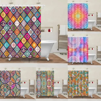 

LB Retro Indian Mandala Shower Curtain Moroccan Bathroom Mildew Resistant Washable Waterproof Polyester Fabric for Bathtub Decor