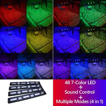 

VODOOL 2/4 in 1 LED Car Dash Floor Foot Ambient Lamp USB Remote/Voice Control 7-Color Auto Interior Decorative Atmosphere Lights