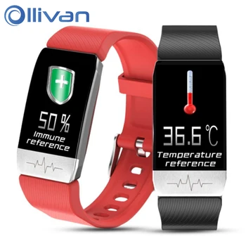 

Ollivan 2020 New T1 Smart Watch Band With Temperature Measure ECG Heart Rate Blood Oxygen Pressure Monitor Drinking Remind Watch