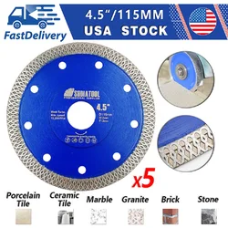 SHDIATOOL 5pcs Diamond Cutting Disc Hot pressed X Mesh Turbo Diamond Saw Blade 4'' 4.5''5'' 105/115/125mm For Angle Grinder US