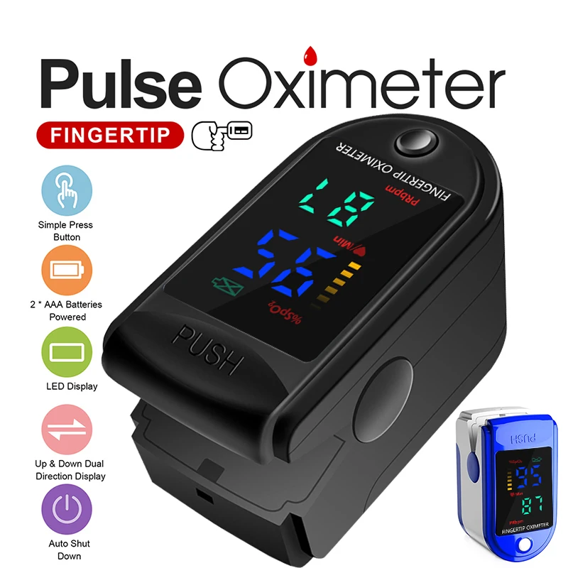 Medical Fingertip Pulse Oximeter Covid Essentials Oxymeters cb5feb1b7314637725a2e7: Black|Blue