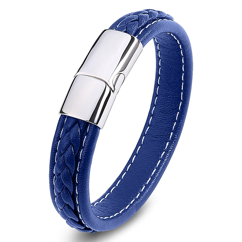 New Fashion Punk Men's Jewelry Braided Leather Bracelet Women Handmade Bangles Trendy Stainless Steel Clasp Male Wrist Band