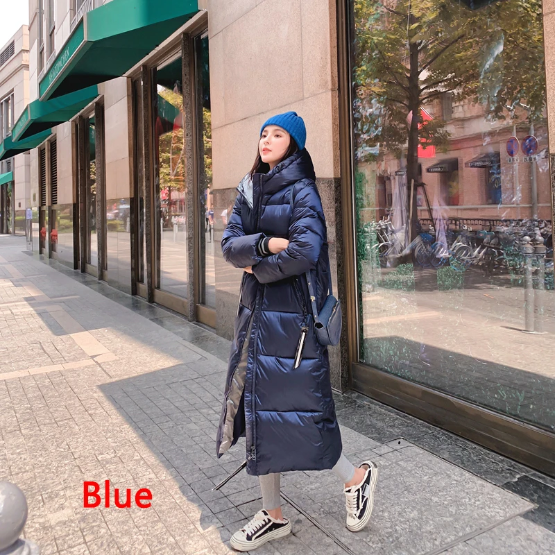 Abrigos mujer invierno Глянцевая зимняя куртка для женщин X-long parkas хлопок с капюшоном тонкий женский пуховик Новое Женское теплое пальто