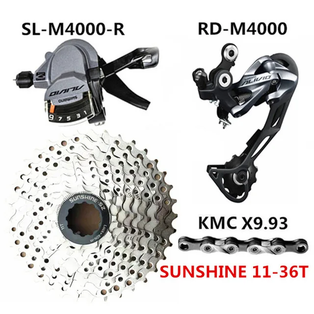 Right 36T Kit SHIMANO ALIVIO M4000 циферблаты RD-M4000, а затем циферблаты солнечного света 9-скорость маховик KMC X9 цепи горный велосипед 9/27 скорость переключения комплект - Цвет: Right 36T Kit