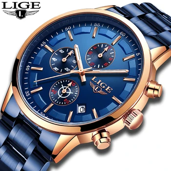 

LIGE 2019 Fashion Blue Mens Watches Top Brand Luxury Male Stainless Steel Sports Chronograph Quartz Watch Men Relogio Masculino