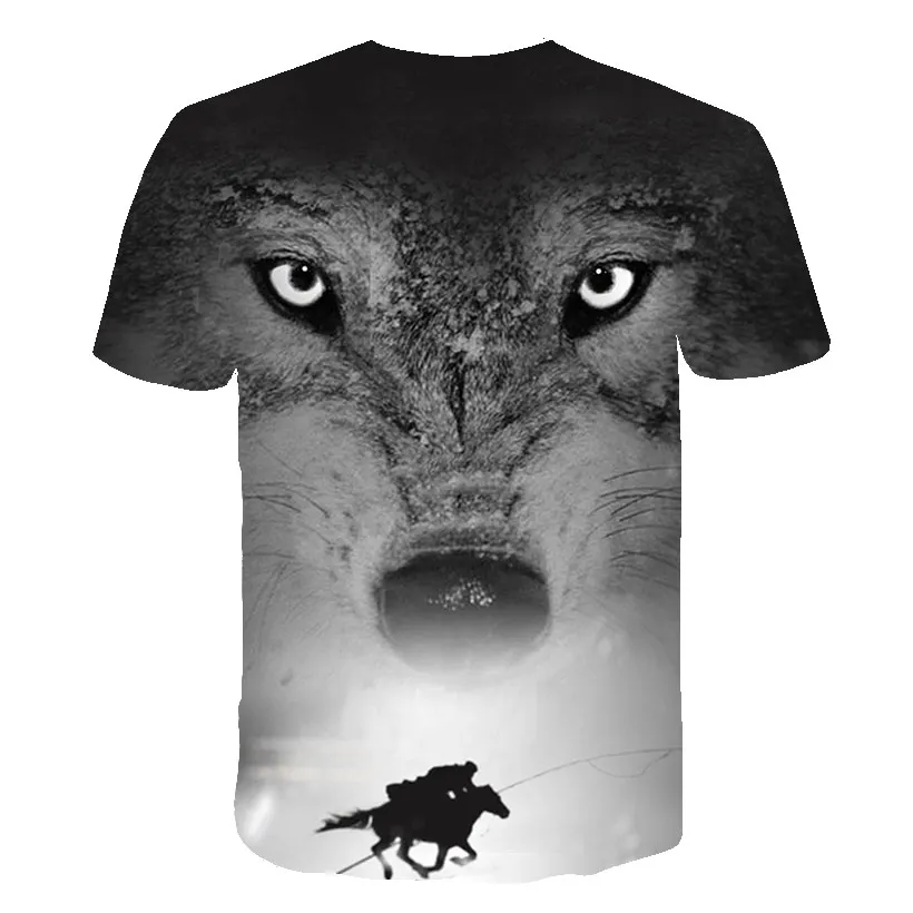 new men's 3D wolf head print men's t-shirt hip hop fashion casual cotton t-shirt tee black white S-6XL - Цвет: 5299