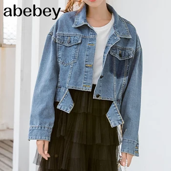 

Short Denim2019 Autumn Winter Jackets Women White Wash Long Sleeve Vintage Casual Jean Jacket Bomber Denim Coat tattered
