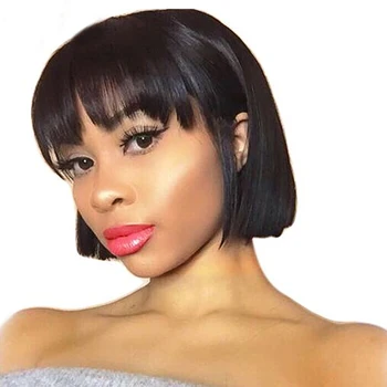 

360 Lace Frontal Straight Human Hair Short Bob Cut 13x6 Lace Front Wigs With Bangs Glueless Full Lace Wig PrePluck Fringe Wigs