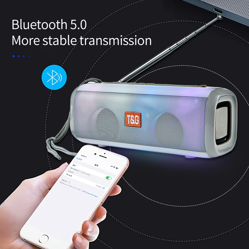TG144 Bluetooth динамик и FM Raido классный светодиодный светильник Портативная Беспроводная колонка с регулируемой антенной сильный сигнал FM громкий динамик