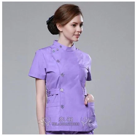 Light Purple Летний женский больничный медицинский скраб, комплект одежды, модный дизайн в обтяжку стоматологические халаты, салон красоты, мужская униформа медсестры - Цвет: Light Purple