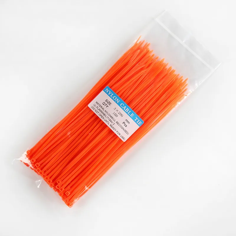 200 мм самоблокирующиеся Нейлоновые кабельные стяжки 8 дюймов 100 шт. 12 цветов пластиковые стяжки на молнии 18 фунтов черные проволочные стягивающиеся ремни UL сертифицированные - Цвет: orange