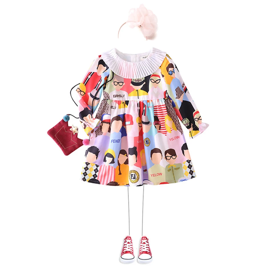 Kids Girls Long sleeve Dress 2-6 Years Summer Girls Printed Dresses Children Clothes Baby Cotton Princess Dress Outfits New