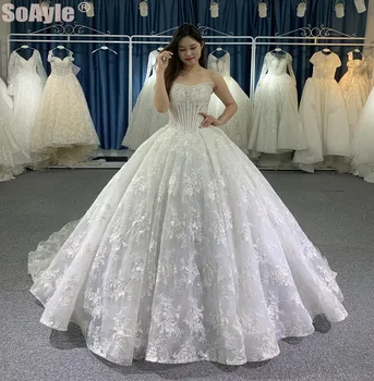 شراءSoAyle فستان زفاف بدون حمالات من الدانتيل الكامل فساتين زفاف في دبي Vestido De Novia