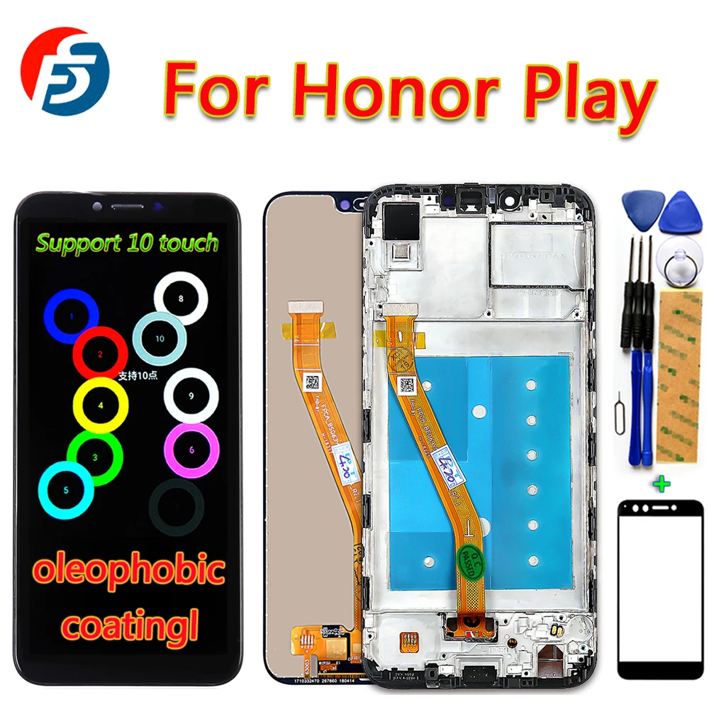 

Original Huawei Honor Play COR-L29 COR-AL00 LCD Display Touch Screen 10 Touchs Digitizer Assembly Oleophobic coating Frame Tools