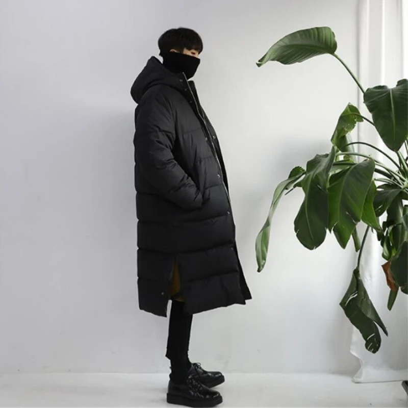 LAPPSTER, мужское длинное пальто, зима, мужское черное теплое пальто Harajuku Bubble, куртки с капюшоном, пальто, парка, корейская мода, пуховик - Цвет: Black