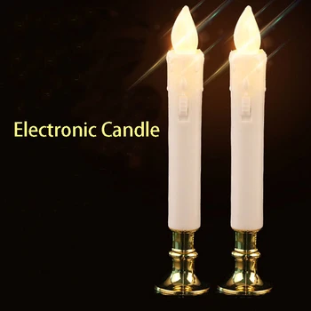 

2Pcs/set Electric Flameless Led Candle Lights with Removable Gold Bases Environmental Long Candle Lamp Wedding Birthday Party