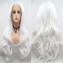 Парики из натуральных волнистых белых синтетических волос 13*3, без клея, высокотемпературное волокно средней длины для женщин