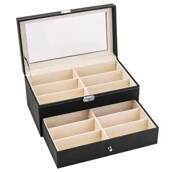 

12 Piece Eyeglasses Storage Drawer Fashion Sunglass Glasses Display Box High Grade PU Leather Lockable Case Organizer