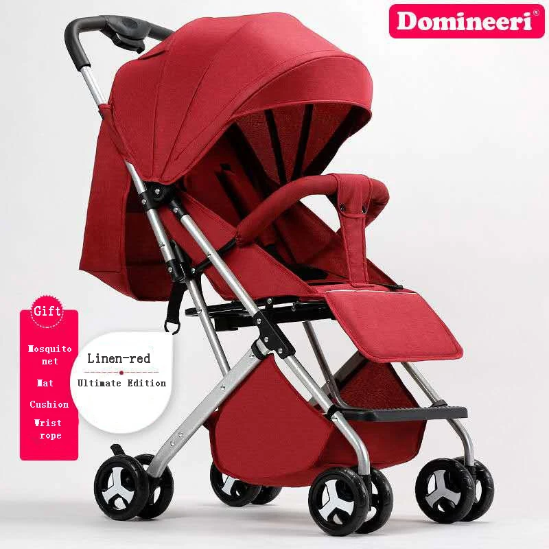 Baby trolley ultra-light, portable and easy to fold baby pocket umbrella trolley umbrella stroller - Цвет: C-verison-Linen red