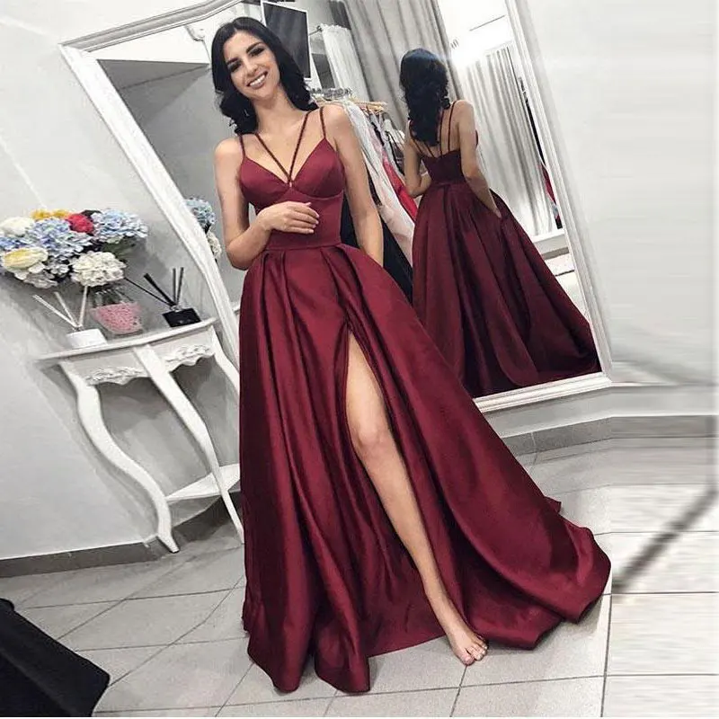 

Autumn 2020 Prom party evening dresses vestido de noiva sereia side slit robe de soiree vestido novia playa formal spaghetti