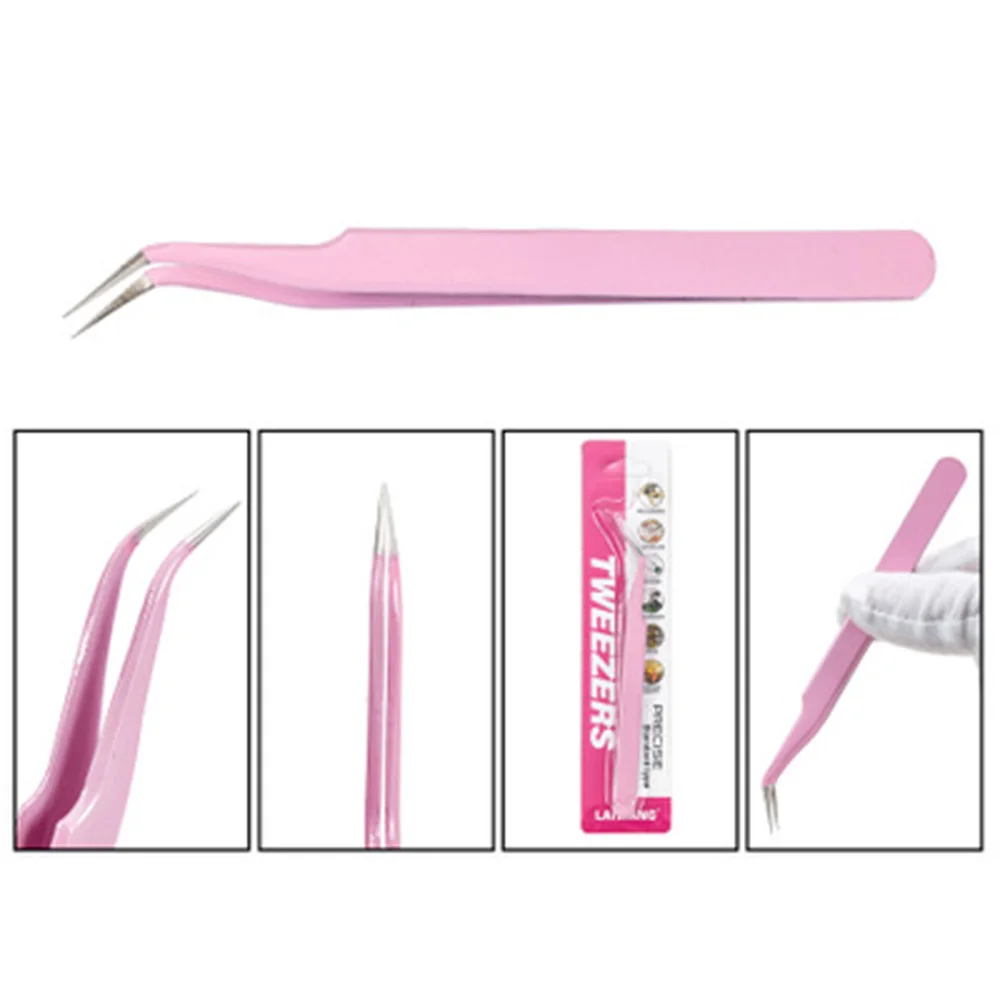 1Pc Stainless Steel Eyelash Extension Tweezers Curved Straight Lashes Tweezer Non-magnetic Eyelashes Nail Makeup Tools Wholesale 2