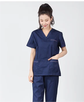 

2019 Summer women hospital medical scrub clothes set fashionable design slim fit dental scrubs beauty salon men nurse uniform