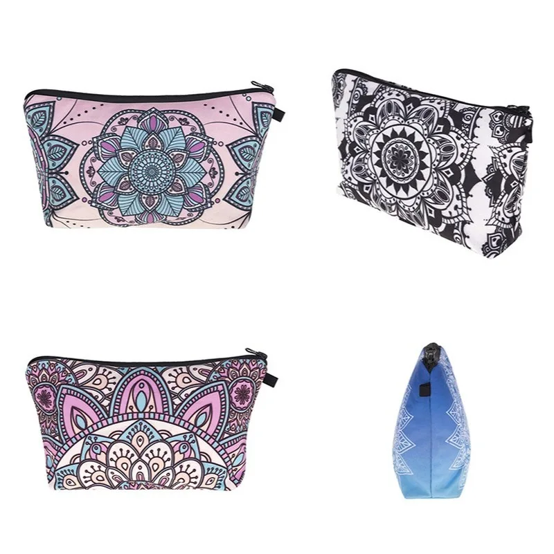 

Bohemia Women's Cosmetic Makeup Bag Gabardine Organizer Datura Flowers Purse Ziplock Waterproof Hand Bag Saves Mask Storage Bag