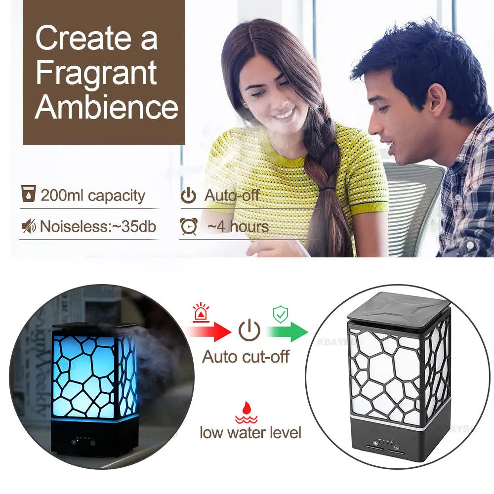 200ML Lamp Air Humidifier 7 Colorful Night Light Aroma Essential Oil Diffuser Auto Shut Off Ultrasonic Air Humidifier
