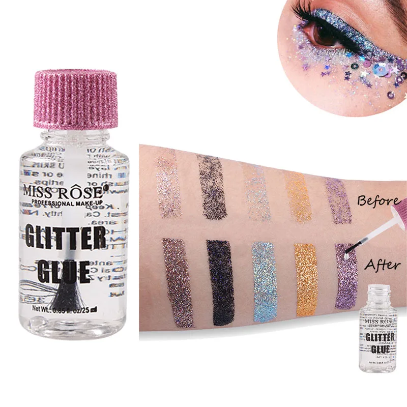 

MISS ROSE 25ml Glitter Glue for Eyeshadow Lips Face Body Powder High-gloss Waterproof Festival Shimmer Pigment Glue Makeup