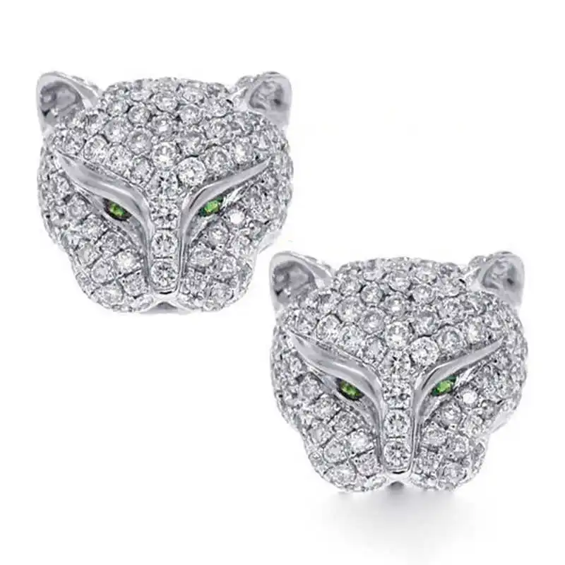 

Fashion Leopard Head Rhinestone Crystal Earrings Animal Stud Ear Jaguar Cat Silver Colour Ear Earrings Stud