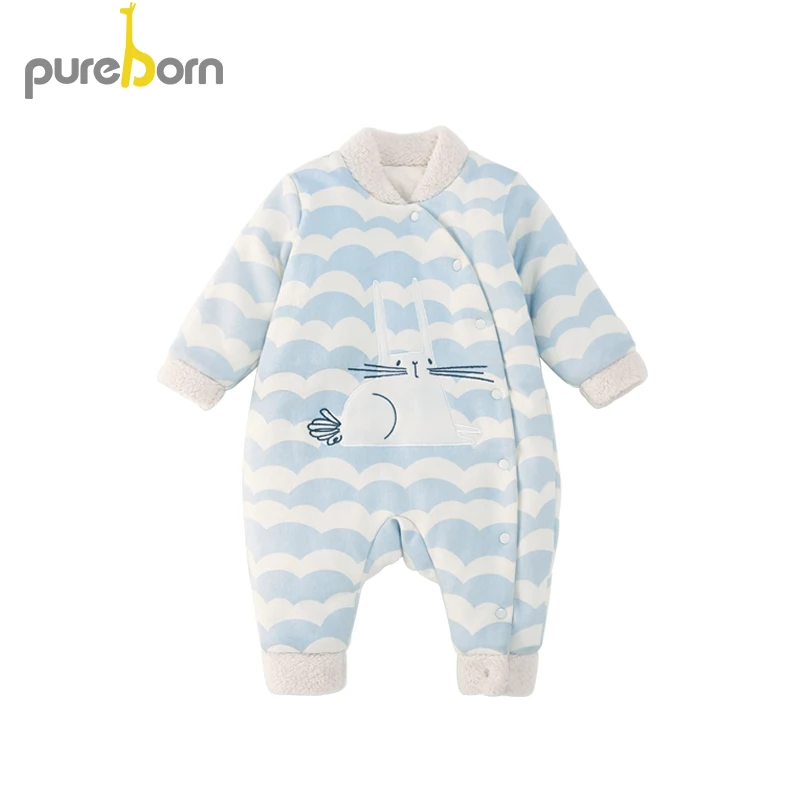 Pureborn унисекс детская зимняя одежда с рисунком кота кролика Стеганный хлопковый комбинезон с подкладкой для новорожденных комбинезон для младенцев мальчиков девочек костюм