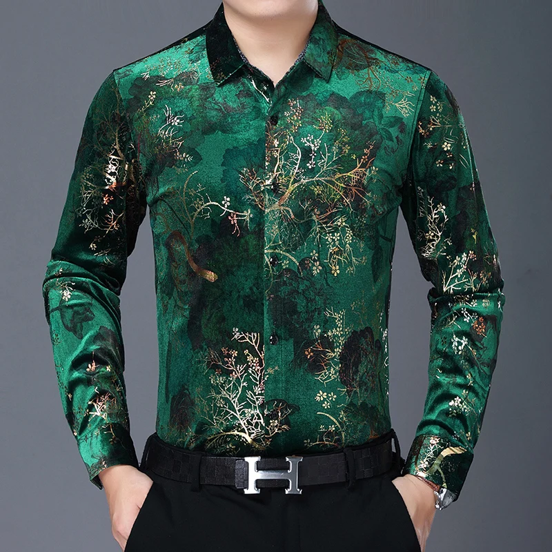 AutumnPlusSizeGreenVelvetShirtsMensRedDressesLargeSize