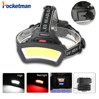 

200m Long Lighting Distance Wide Angle COB LED Headlight Use 2x18650 Battery Head Lamp USB rechargeable Lantern For Hike Outdoor