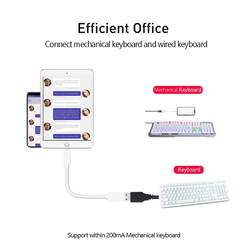 OTG адаптер для lightning-USB адаптер для iPhone 7 8 X Комплект для подключения камеры конвертер для iPad iOS 12 13 подключение миди пианино