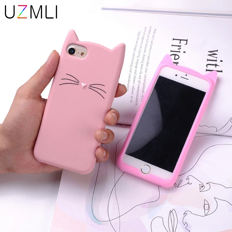 

UZMLI Cute Smile Glitter Bearded Cat TPU Phone Case For iPhone 11 Pro XS Max XR X 8 7 6 6S Plus Matte Soft Silicone Back Cover