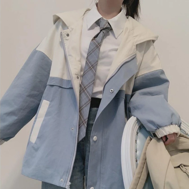 Jackets Women 3XL Overisze Patchwork College Lovely Trendy Simple Girls Outwear Cozy Spring Japanese Style Loose Preppy Clothing