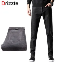 Drizzte мужские зимние джинсы флисовые джинсы стрейч деним теплые Черные Серые джинсы для мужчин дизайнерские облегающие Брендовые брюки джинсы