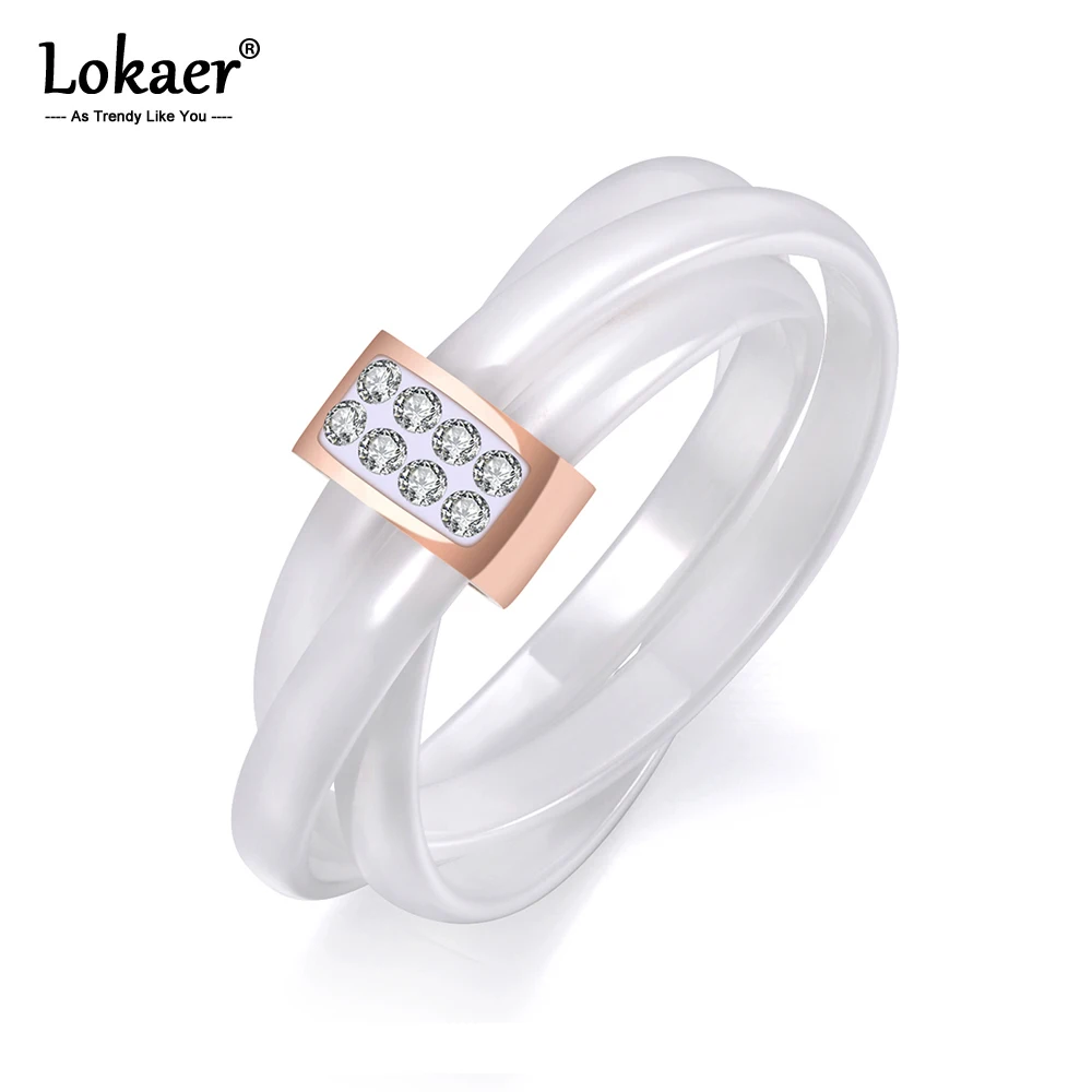 Lokaer 3 слойные черные/белые керамические свадебные кольца с кристаллами ювелирные
