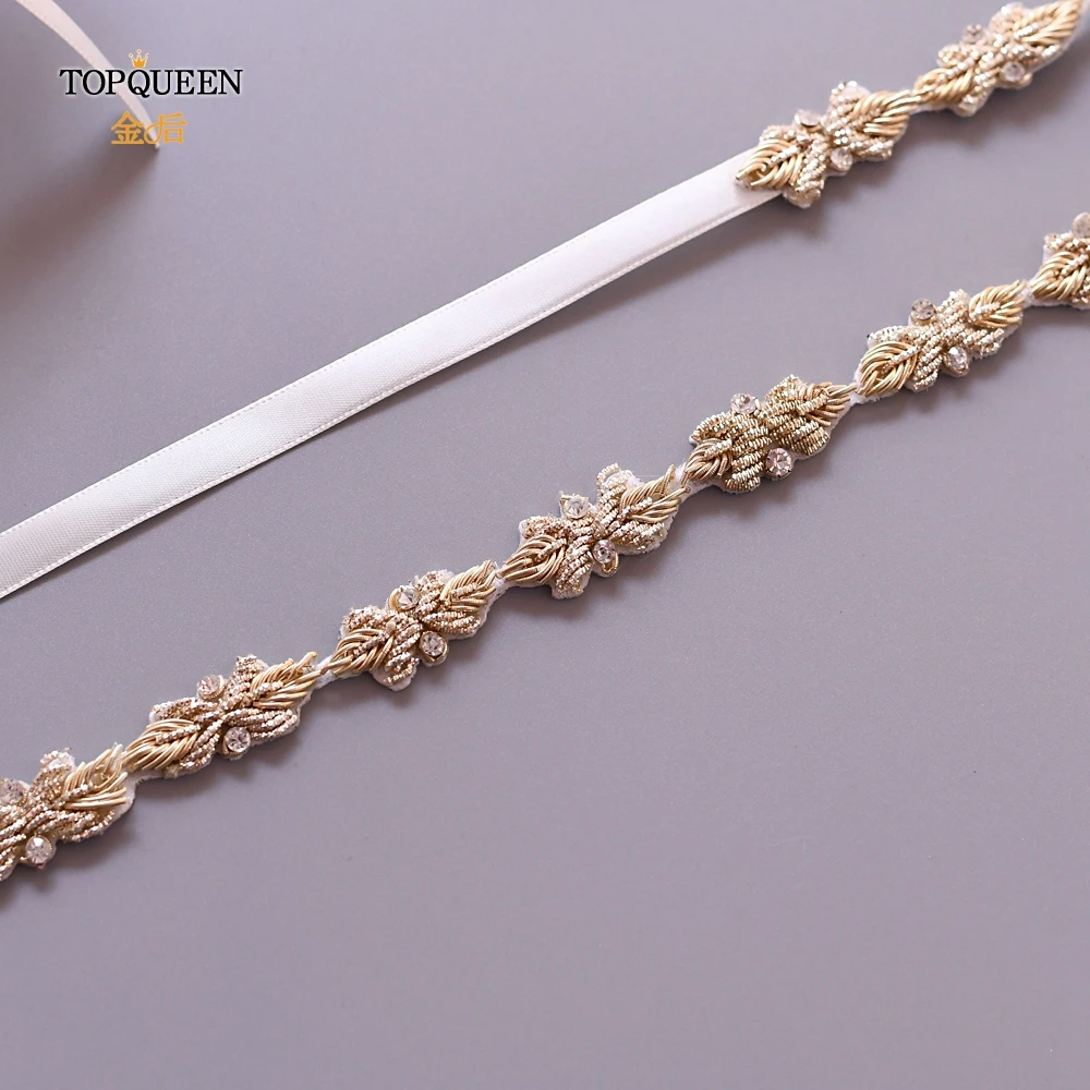 TOPQUEEN S439 стразы, ремни для свадебных платьев, тонкие стразы, пояс для девочек, дешевый вышитый бисером свадебный пояс, лента